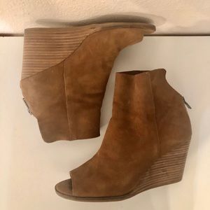 Brown Open Toe Wedge Ankle Booties Size 8